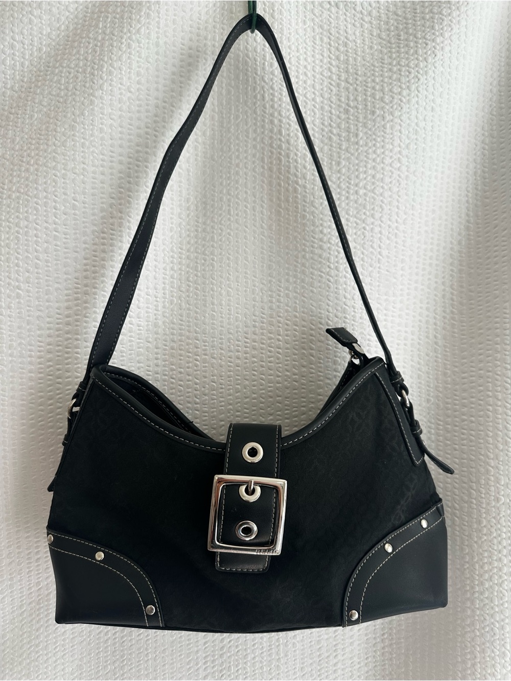 RELIC Black Signature Jacquard Shoulder Bag Silver Buckle Studded Hobo Purse Y2K